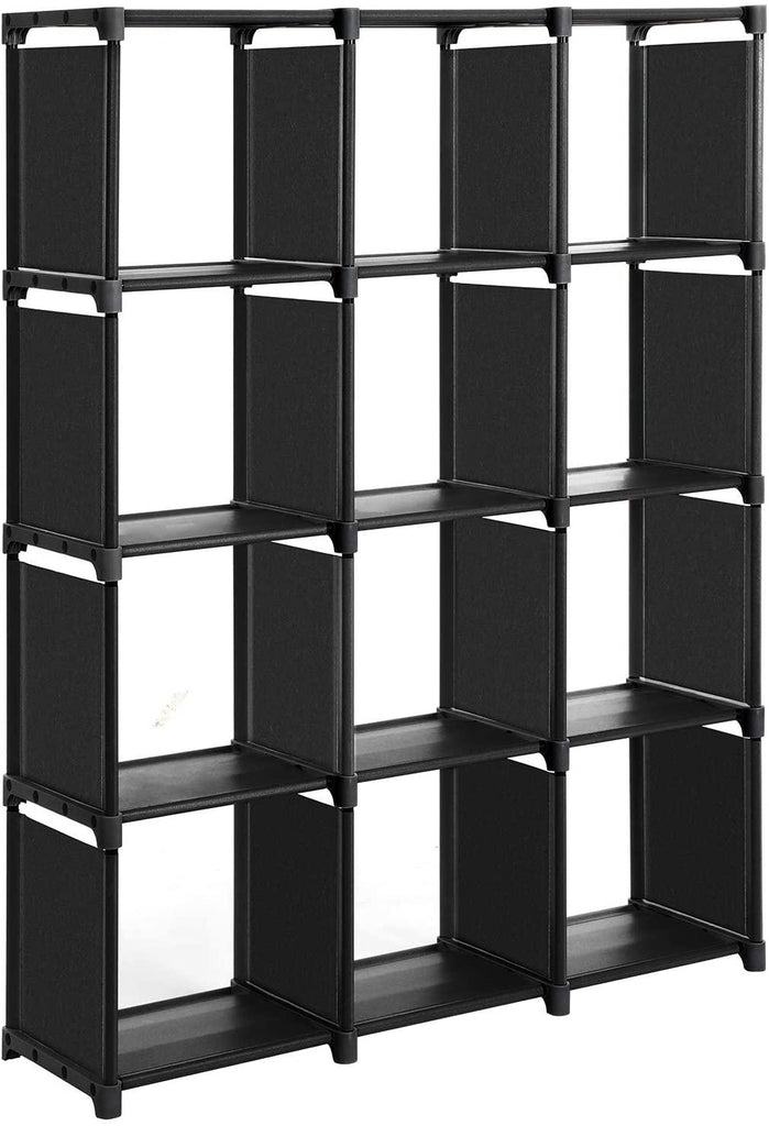 Cube de rangement bibliothèque à 12 casiers placard modulable étagère de rangement au salon dans la chambre salle de bain 105 x 30 x 140 cm maillet en caoutchouc fourni noir 12_0000483 - Helloshop26
