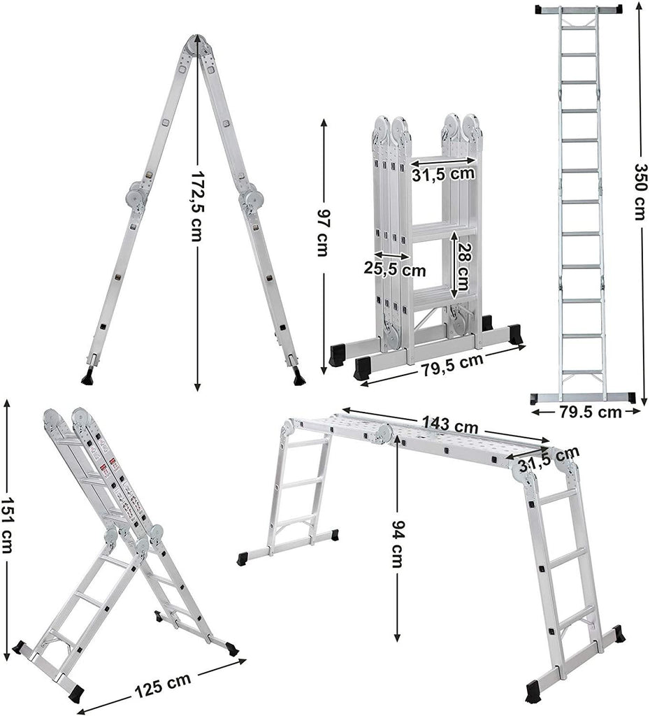 Échelle en alu pliable et multifonctionnelle avec 2 montants résistante à 150kg 12_0000473 - Helloshop26