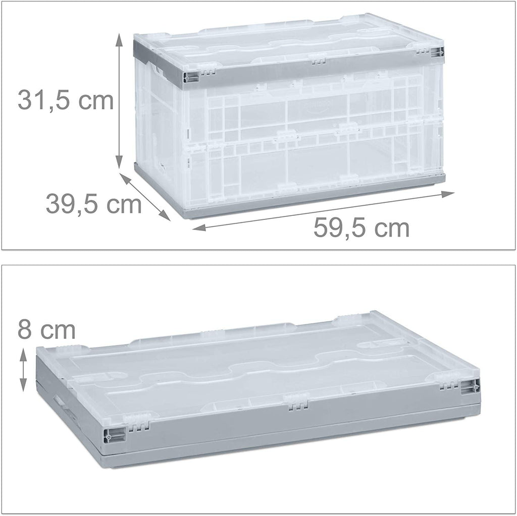 Boîte pliable couvercle caisse de rangement plastique coffre transport 60 litres gris 13_0000480_2 - Helloshop26