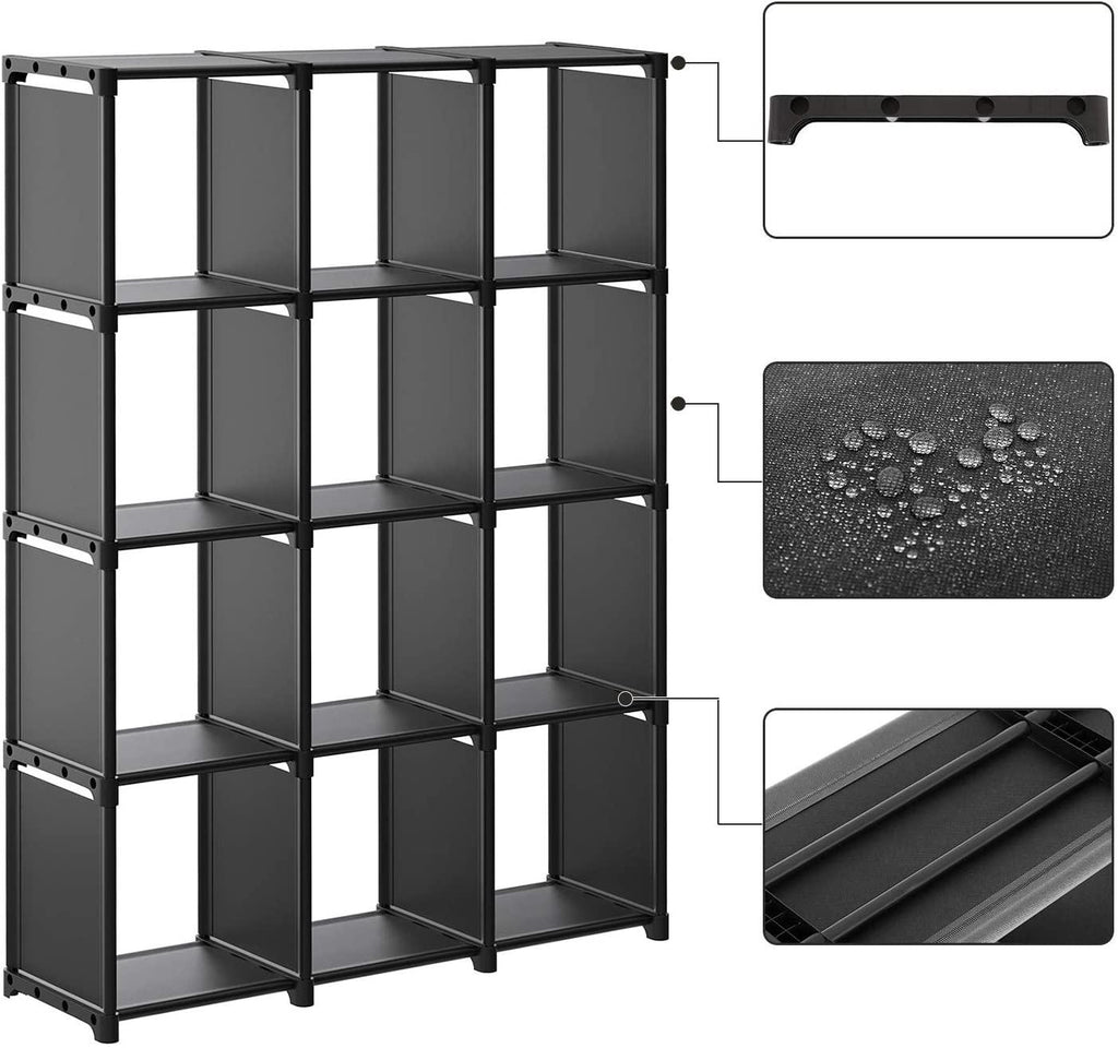 Cube de rangement bibliothèque à 12 casiers placard modulable étagère de rangement au salon dans la chambre salle de bain 105 x 30 x 140 cm maillet en caoutchouc fourni noir 12_0000483 - Helloshop26