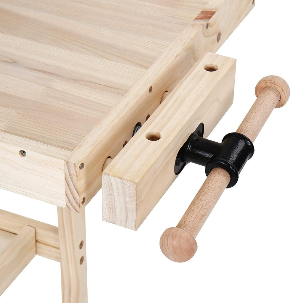 Établi d'atelier en bois de pin avec tiroir et étagère charge max 200 kg 127 cm banc table de travail bricolage menuisier 01_0000429 - Helloshop26