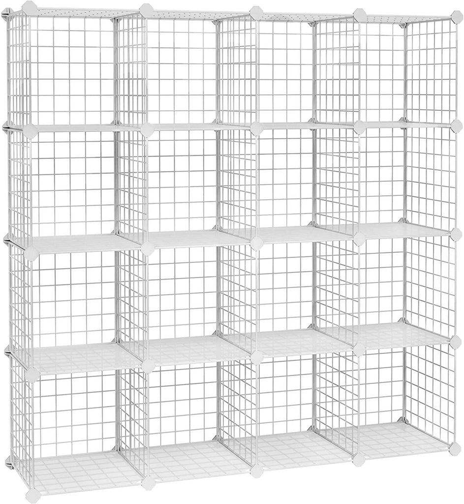 Armoire de rangement étagère panneaux en treillis 4 niveaux 4 rangs grande capacité maillet en caoutchouc offert dimensions 123 x 31 x 123 cm (l x l x h) blanc  12_0000703 - Helloshop26