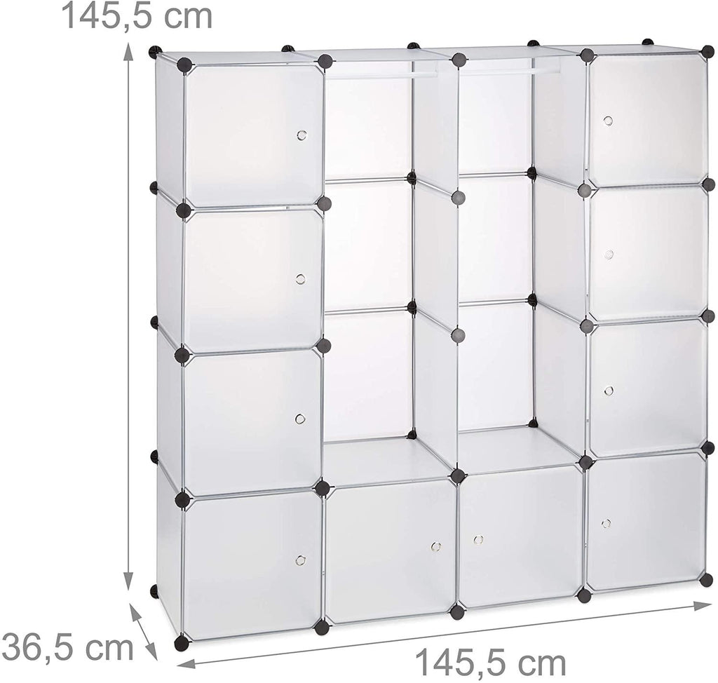 Armoire de rangement en plastique meuble penderie étagère avec portes et tringle 145 cm transparent 13_0001961 - Helloshop26