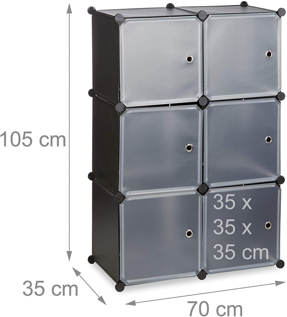 Armoire étagère système de rangement plastique avec 6 portes noir 13_0002583_3 - Helloshop26