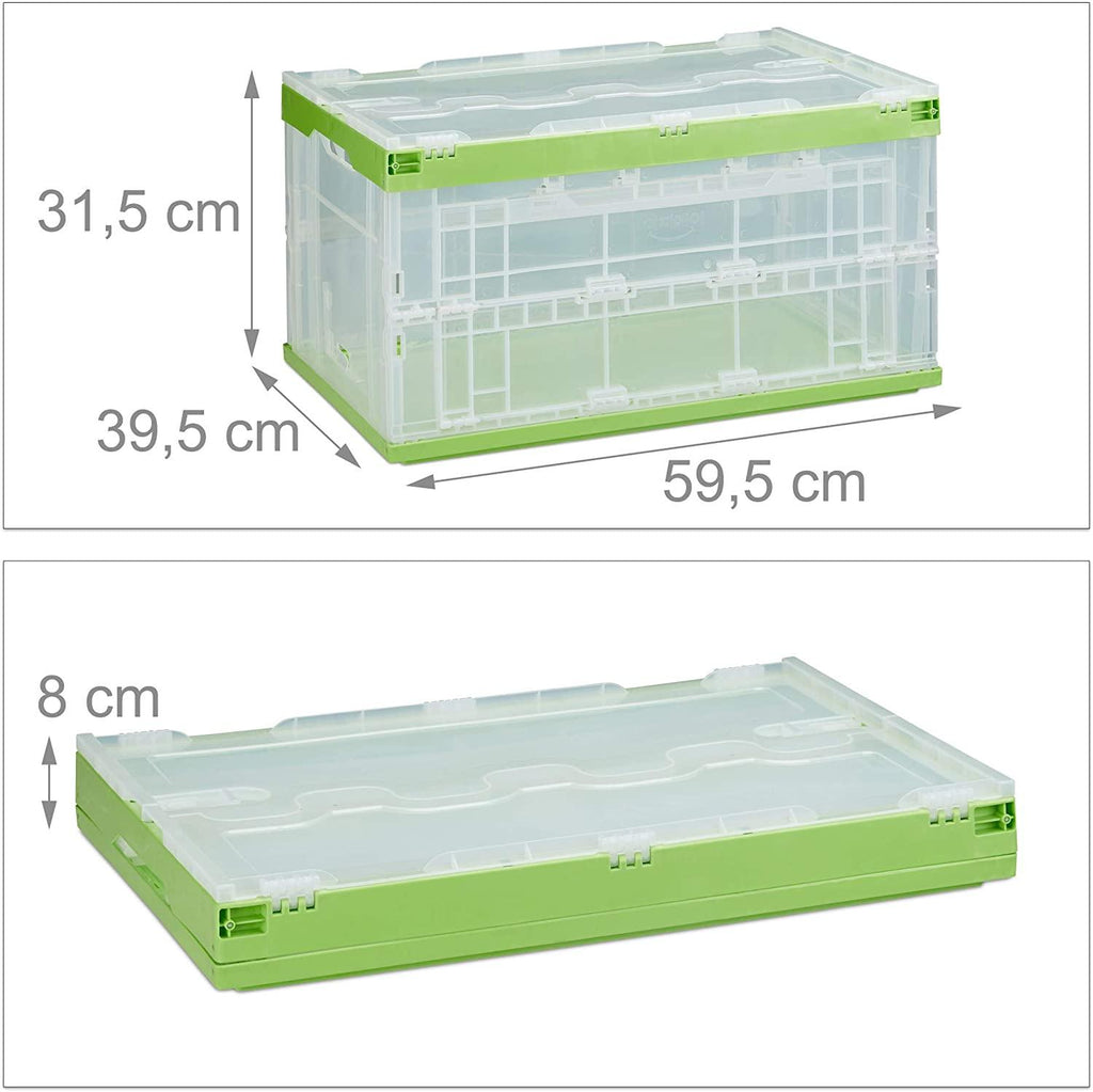 Boîte pliable couvercle caisse de rangement plastique coffre transport 60 litres vert 13_0000480 - Helloshop26