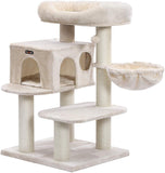 Arbre à chat avec plate forme d'observation hamac grande grotte troncs épais en sisal stable 112 cm beige 12_0000137