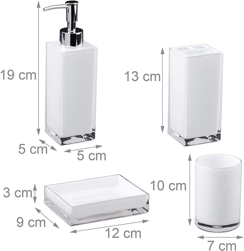 Accessoires salle de bain set 4 pièces distributeur savon gobelet brosse à dent porte savon plastique blanc 13_0002462 - Helloshop26