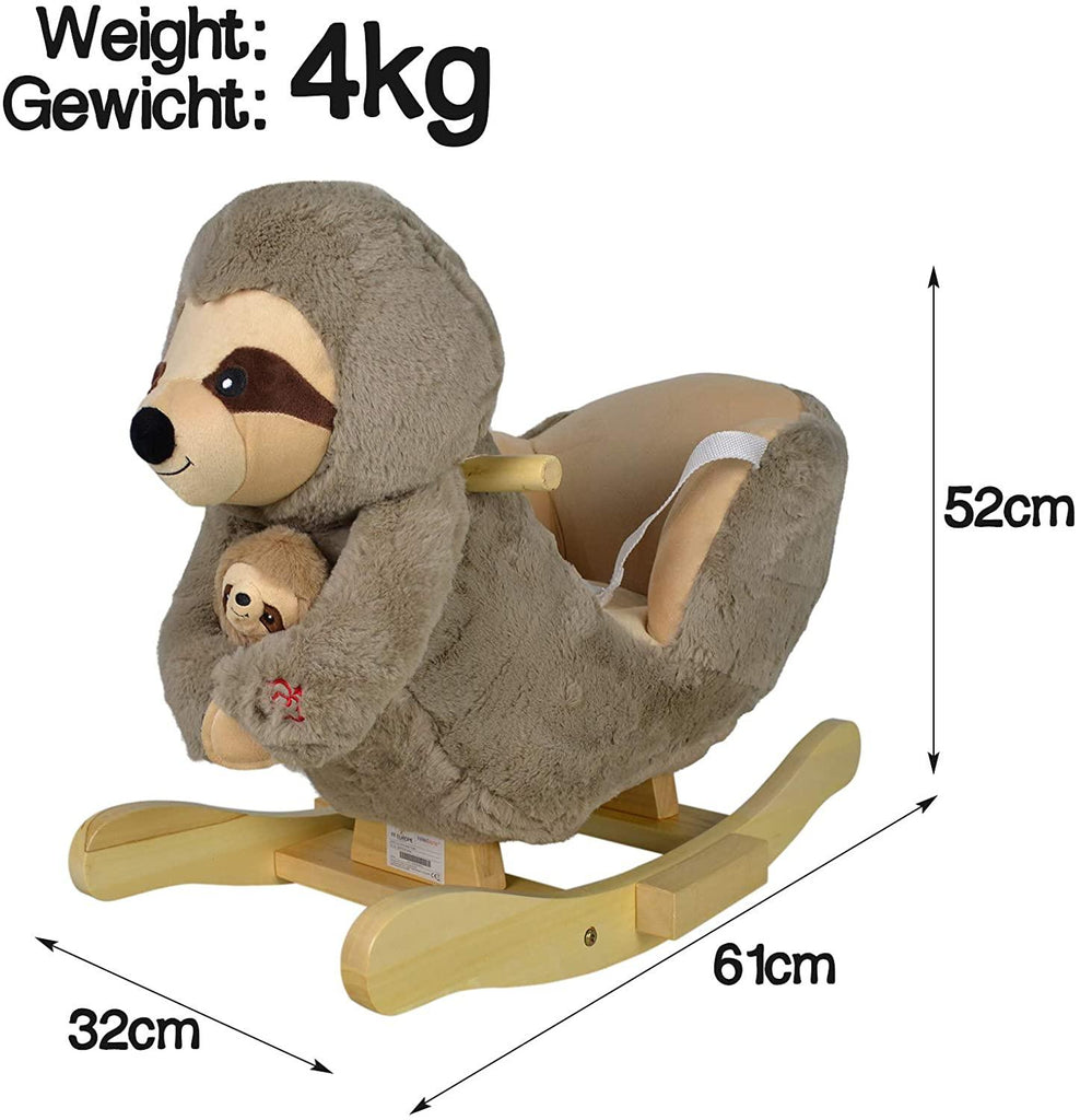 Animal à bascule avec effets sonores poignées ceinture dossier en bois charge max 30 kg pour enfants de 1 an peluche à bascule jouet paresseux 01_0001105 - Helloshop26