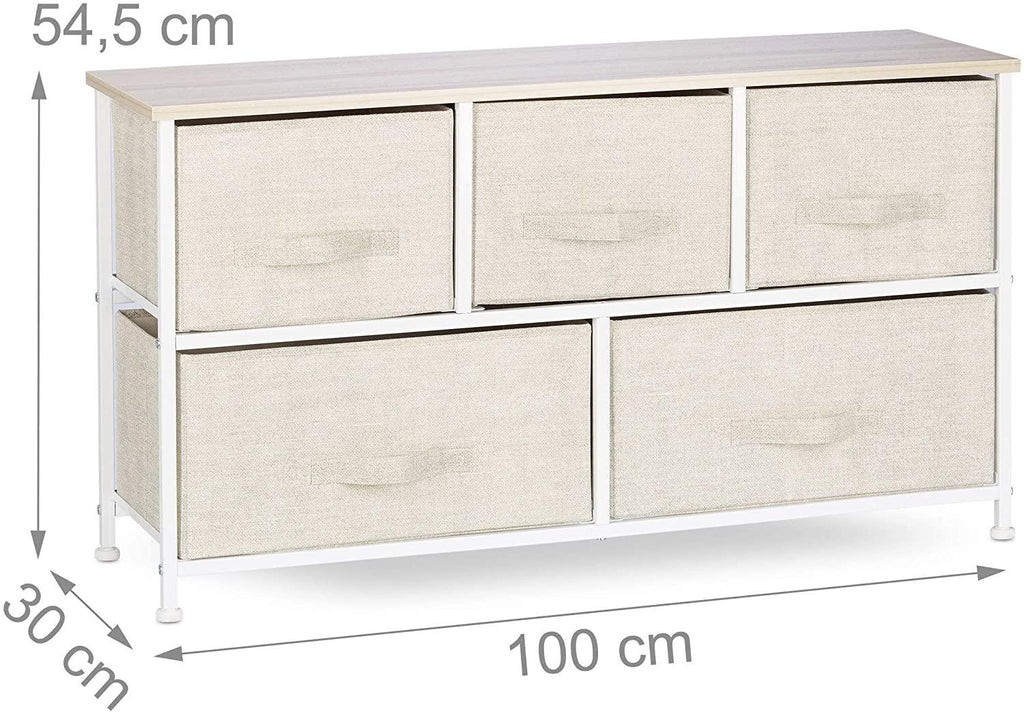 Commode meuble de rangement étagère avec tiroirs tissu beige 13_0002582_6 - Helloshop26