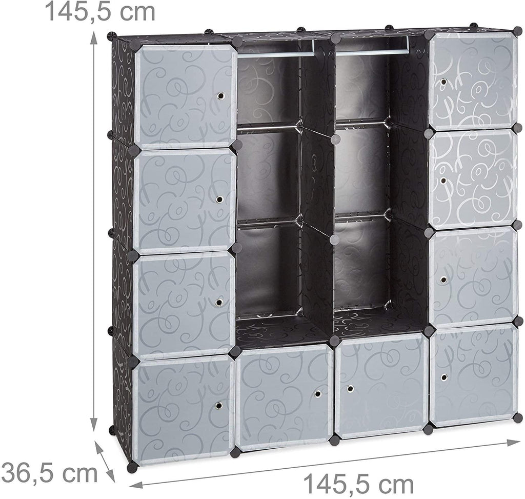 Armoire de rangement en plastique meuble penderie étagère avec portes et tringle 145 cm noir 13_0001961_3 - Helloshop26