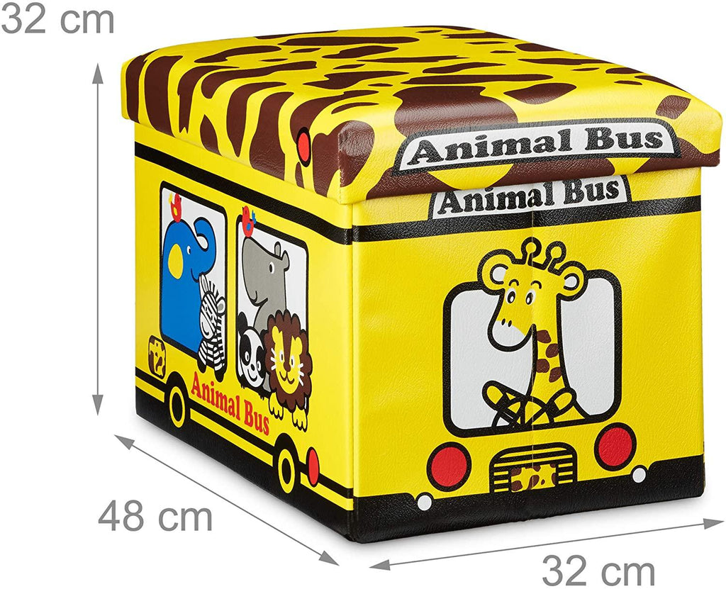 Coffre à jouets similicuir boîte couvercle tabouret pouf enfant pliable jaune 13_0000781_6 - Helloshop26