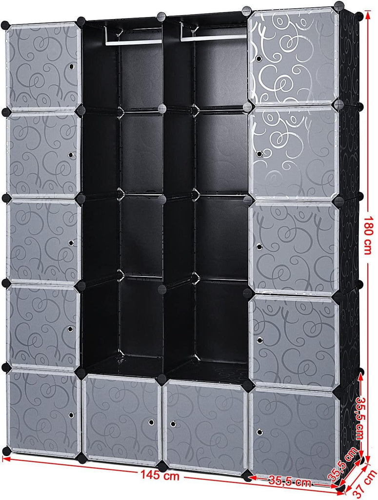 Armoire XXL étagère de rangement placard penderie en plastique motifs imprimés grande capacité dimensions 143 x 36 x 178 cm (l x l x h) noir lpc30h 12_0003093 - Helloshop26