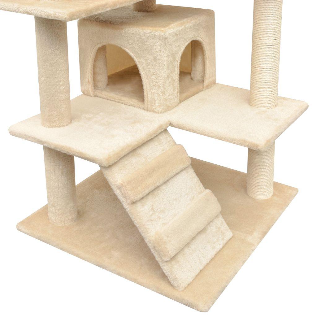 Arbre à chat griffoir grattoir niche jouet animaux peluché en sisal 125 cm beige 3702273 - Helloshop26