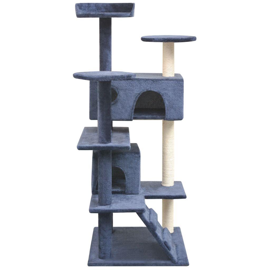 Arbre à chat griffoir grattoir niche jouet animaux peluché en sisal 125 cm bleu foncé 3702227 - Helloshop26