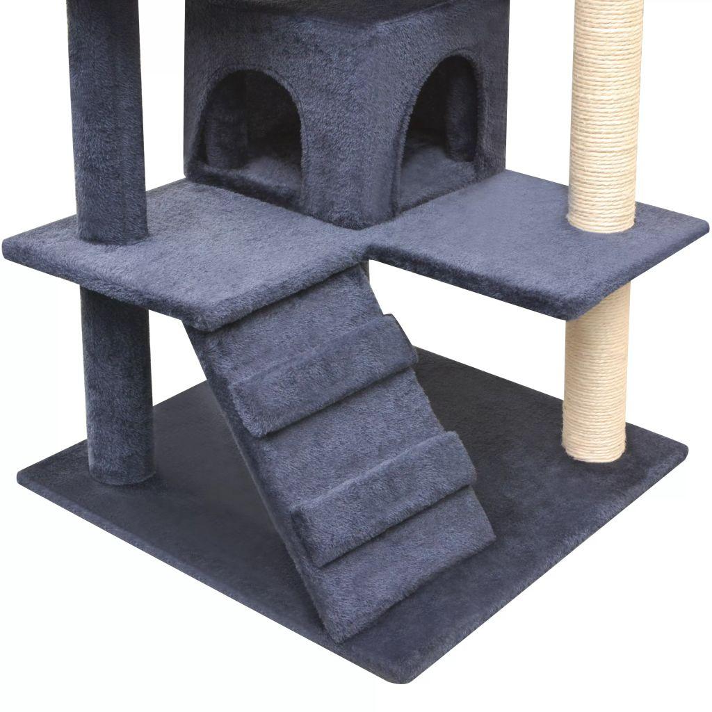 Arbre à chat griffoir grattoir niche jouet animaux peluché en sisal 125 cm bleu foncé 3702227 - Helloshop26