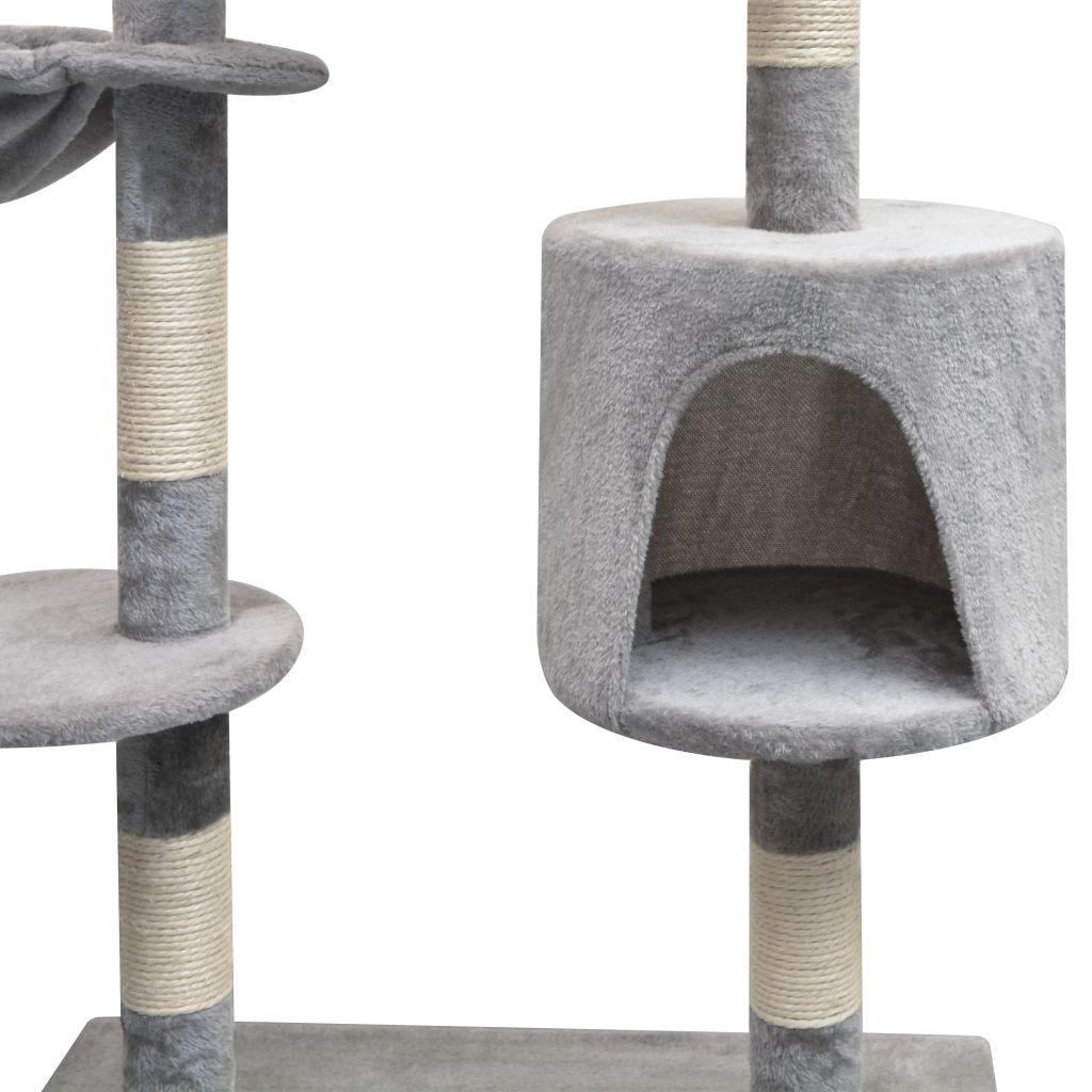 Arbre à chat griffoir grattoir niche jouet animaux peluché en sisal 125 cm gris 3702185 - Helloshop26
