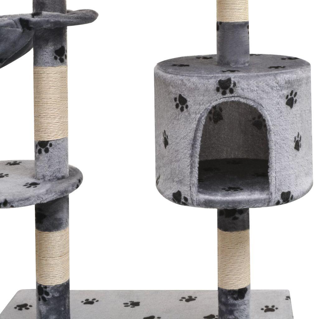 Arbre à chat griffoir grattoir niche jouet animaux peluché et sisal 125 cm empreintes de pattes gris 3702113 - Helloshop26