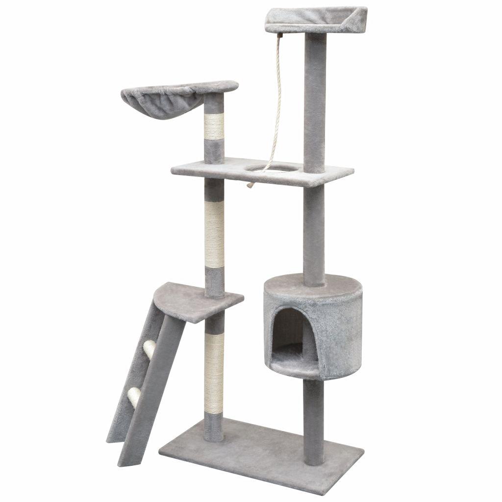 Arbre à chat griffoir grattoir niche jouet animaux peluché en sisal 150 cm gris 3702175 - Helloshop26