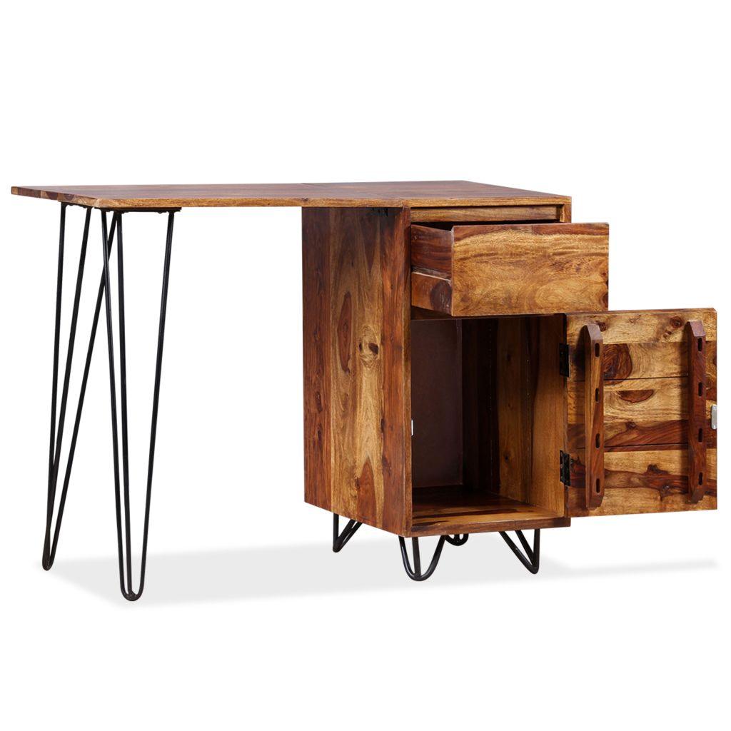 Bureau table meuble travail informatique avec 1 tiroir et 1 armoire bois massif de sesham 0502136 - Helloshop26
