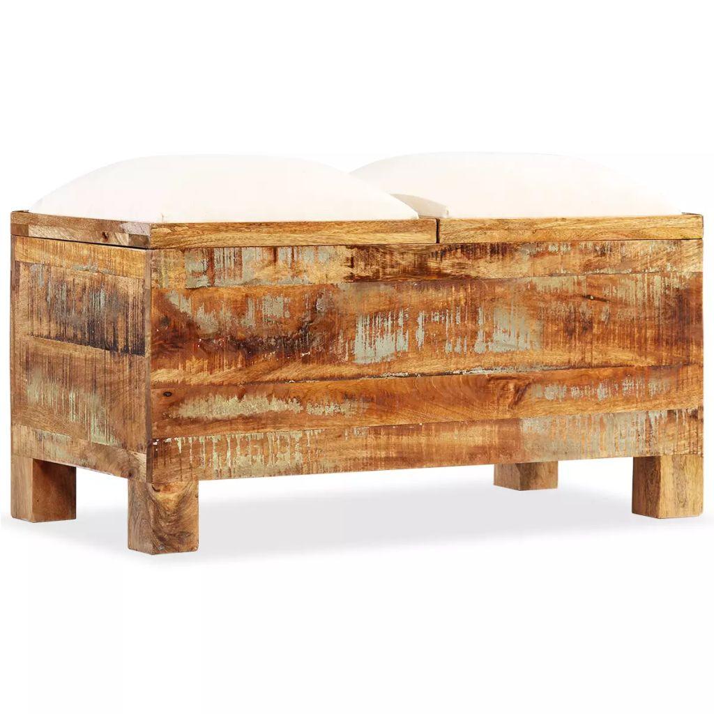 Banquette pouf tabouret meuble banc de rangement bois massif recyclé 80 cm 3002163 - Helloshop26