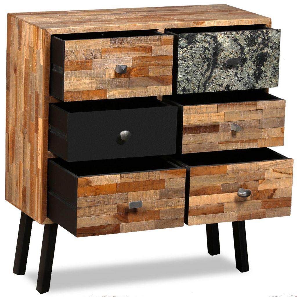 Buffet bahut armoire console meuble de rangement latérale avec 6 tiroirs teck massif de récupération marron 4402111 - Helloshop26