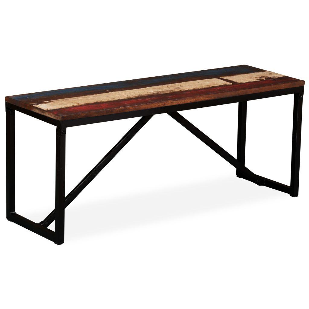 Banquette pouf tabouret meuble banc 110 cm bois de récupération massif 3002127 - Helloshop26