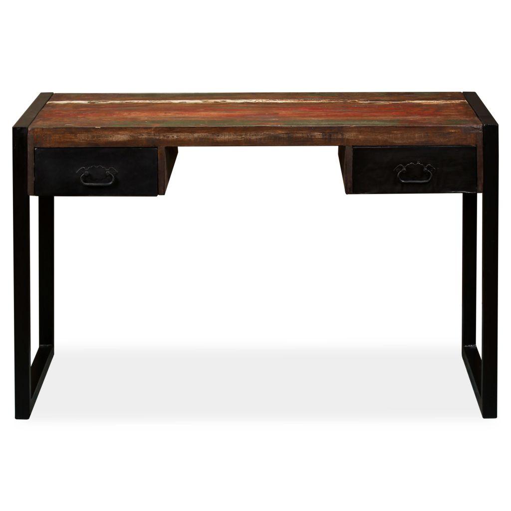 Bureau table meuble travail informatique avec 2 tiroirs bois de récupération massif 120 cm 0502062 - Helloshop26