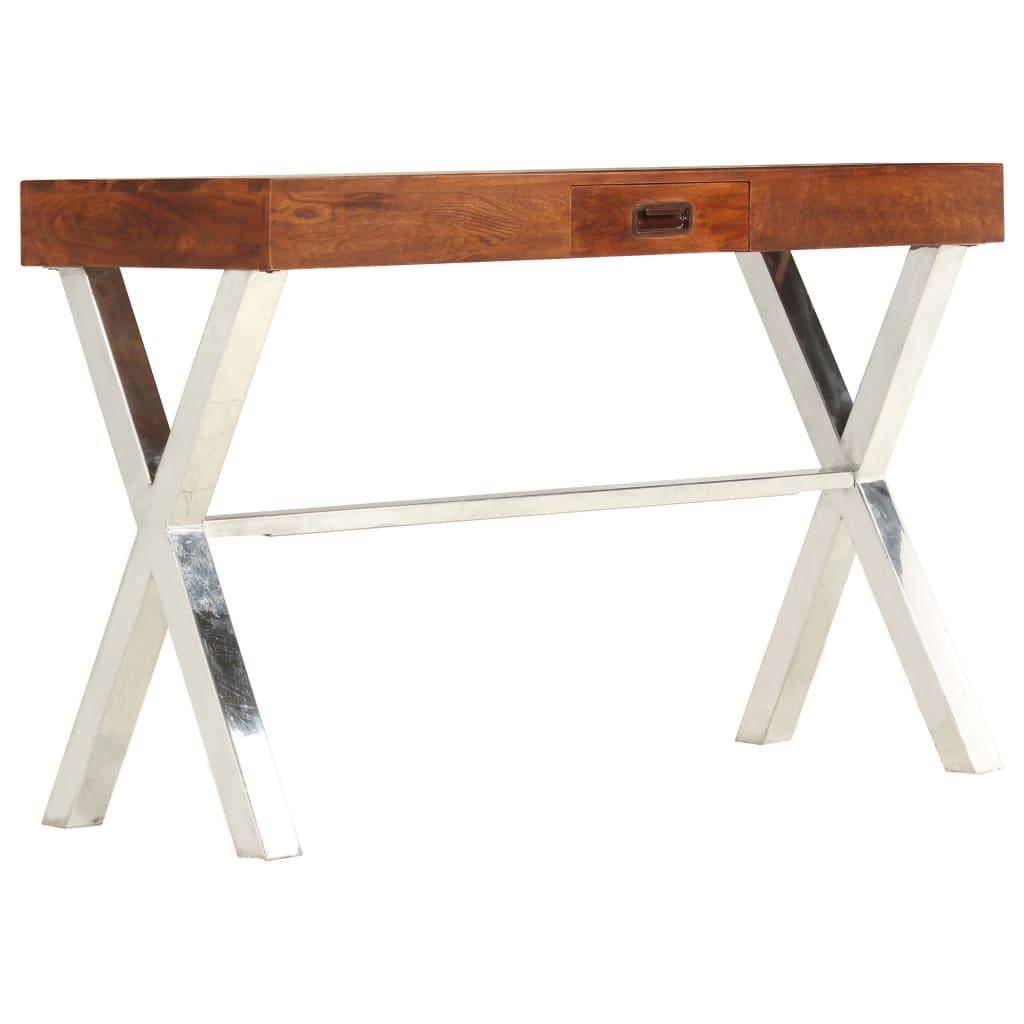 Bureau table meuble travail informatique bois d'acacia et finition en sesham 110 cm 0502092 - Helloshop26