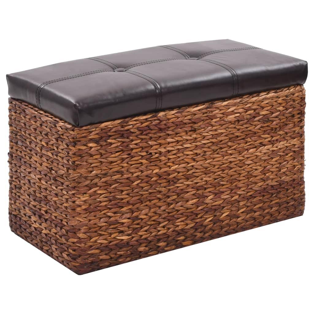 Banquette pouf tabouret meuble banc avec 2 poufs jacinthe d'eau marron et noir 3002179 - Helloshop26