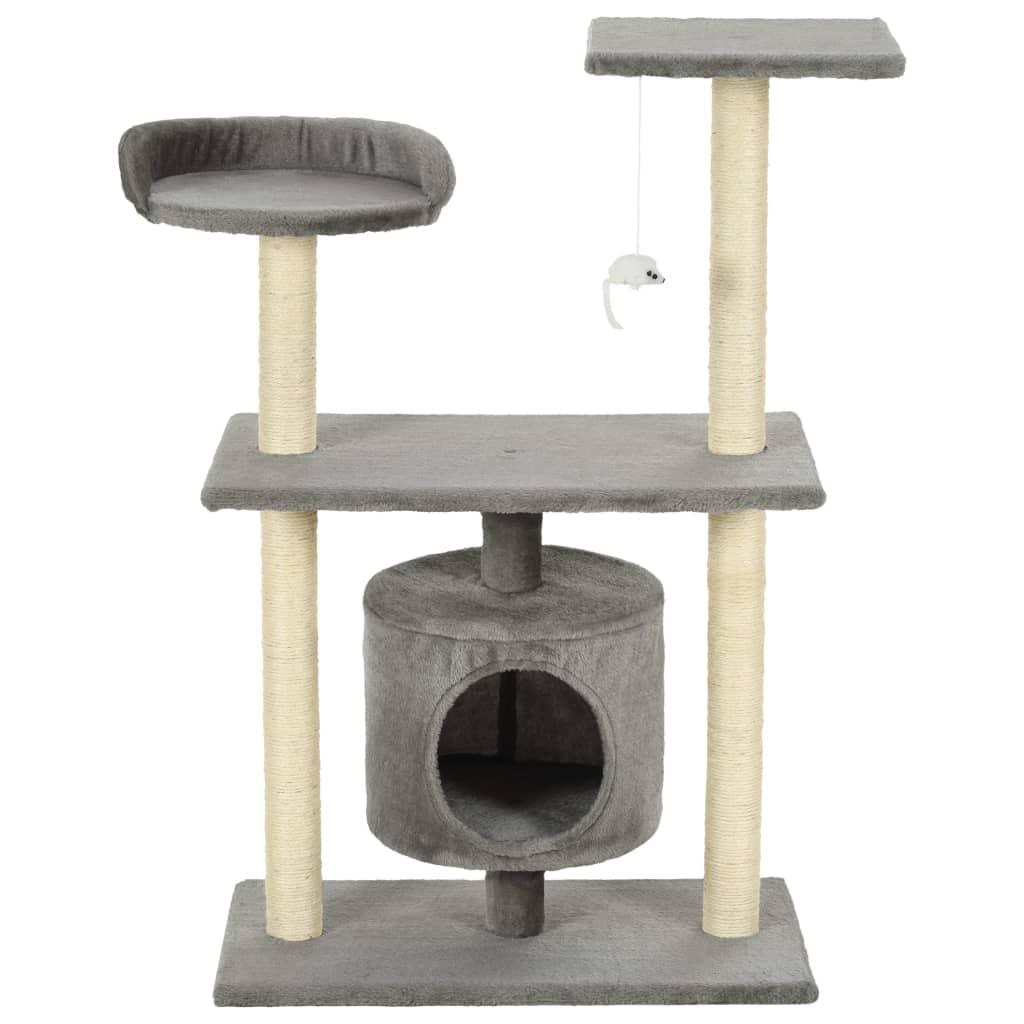 Arbre à chat griffoir grattoir niche jouet animaux peluché en sisal 95 cm gris 3702242 - Helloshop26