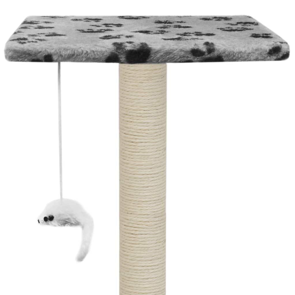 Arbre à chat griffoir grattoir niche jouet animaux peluché en sisal 95 cm gris motif de pattes 3702235 - Helloshop26