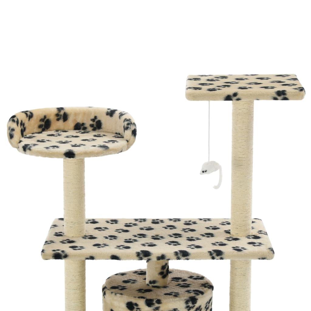 Arbre à chat griffoir grattoir niche jouet animaux peluché en sisal 95 cm beige motif de pattes 3702176 - Helloshop26
