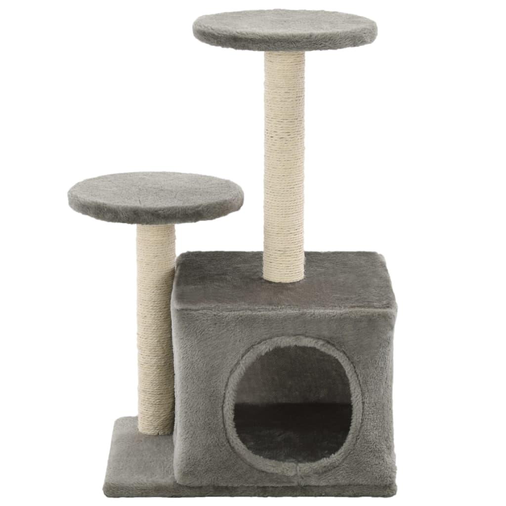 Arbre à chat griffoir grattoir niche jouet animaux peluché en sisal 60 cm gris 3702218 - Helloshop26