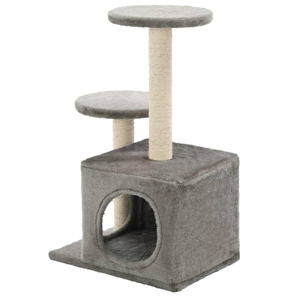Arbre à chat griffoir grattoir niche jouet animaux peluché en sisal 60 cm gris 3702218 - Helloshop26