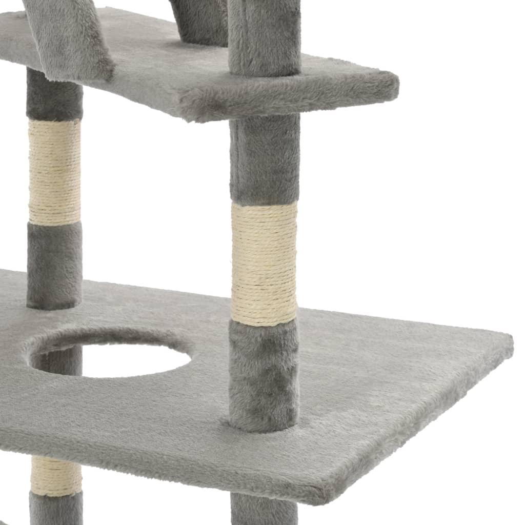 Arbre à chat griffoir grattoir niche jouet animaux peluché en sisal 230-260 cm gris 3702211 - Helloshop26