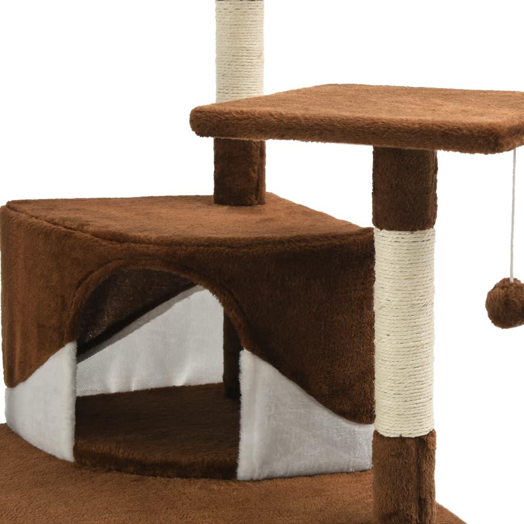 Arbre à chat griffoir grattoir niche jouet animaux peluché en sisal 203 cm marron et blanc 3702114 - Helloshop26