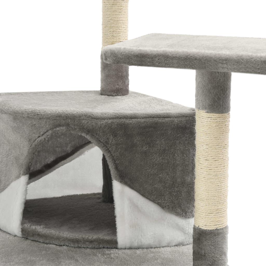 Arbre à chat griffoir grattoir niche jouet animaux peluché en sisal 203 cm gris et blanc 3702202 - Helloshop26