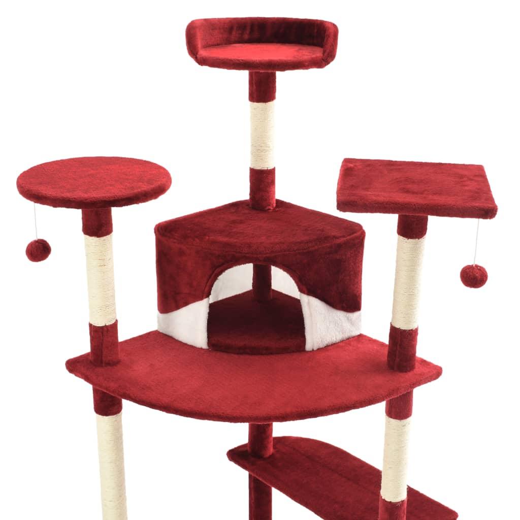 Arbre à chat griffoir grattoir niche jouet animaux peluché en sisal 203 cm rouge et blanc 3702142 - Helloshop26