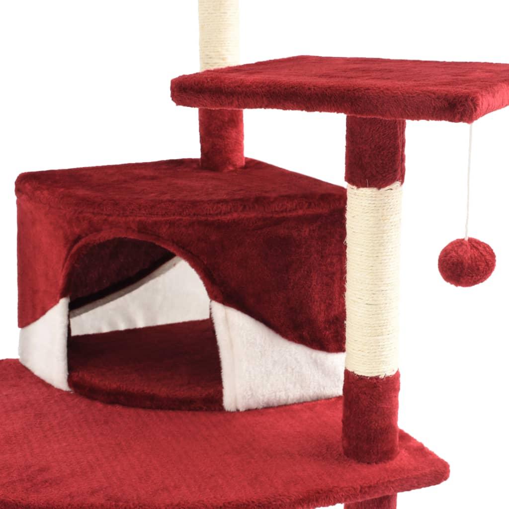 Arbre à chat griffoir grattoir niche jouet animaux peluché en sisal 203 cm rouge et blanc 3702142 - Helloshop26