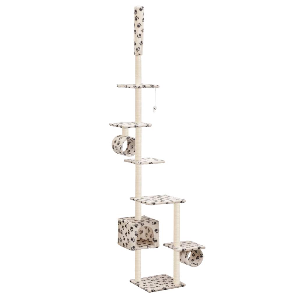 Arbre à chat griffoir grattoir niche jouet animaux peluché en sisal 260 cm beige motif pattes 3702112 - Helloshop26