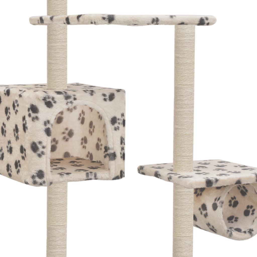 Arbre à chat griffoir grattoir niche jouet animaux peluché en sisal 260 cm beige motif pattes 3702112 - Helloshop26