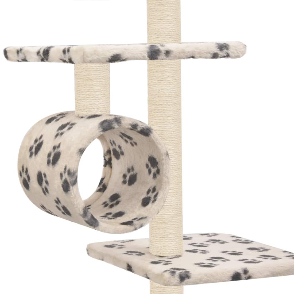 Arbre à chat griffoir grattoir niche jouet animaux peluché en sisal 260 cm beige motif pattes 3702112 - Helloshop26