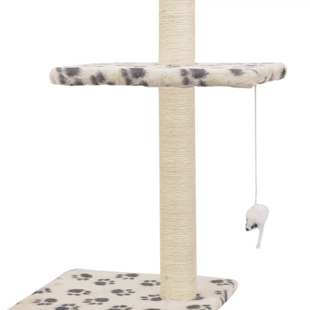 Arbre à chat griffoir grattoir niche jouet animaux peluché en sisal 260 cm beige motif pattes 3702112 - Helloshop26