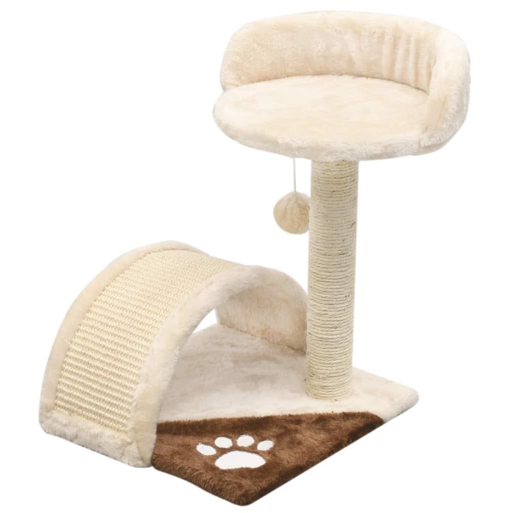 Arbre à chat griffoir grattoir niche jouet animaux peluché en sisal 40 cm beige et marron 3702226 - Helloshop26