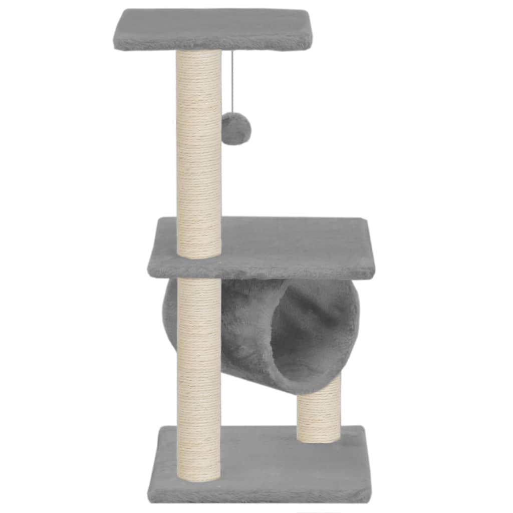 Arbre à chat griffoir grattoir niche jouet animaux peluché en sisal 65 cm gris 3702276 - Helloshop26