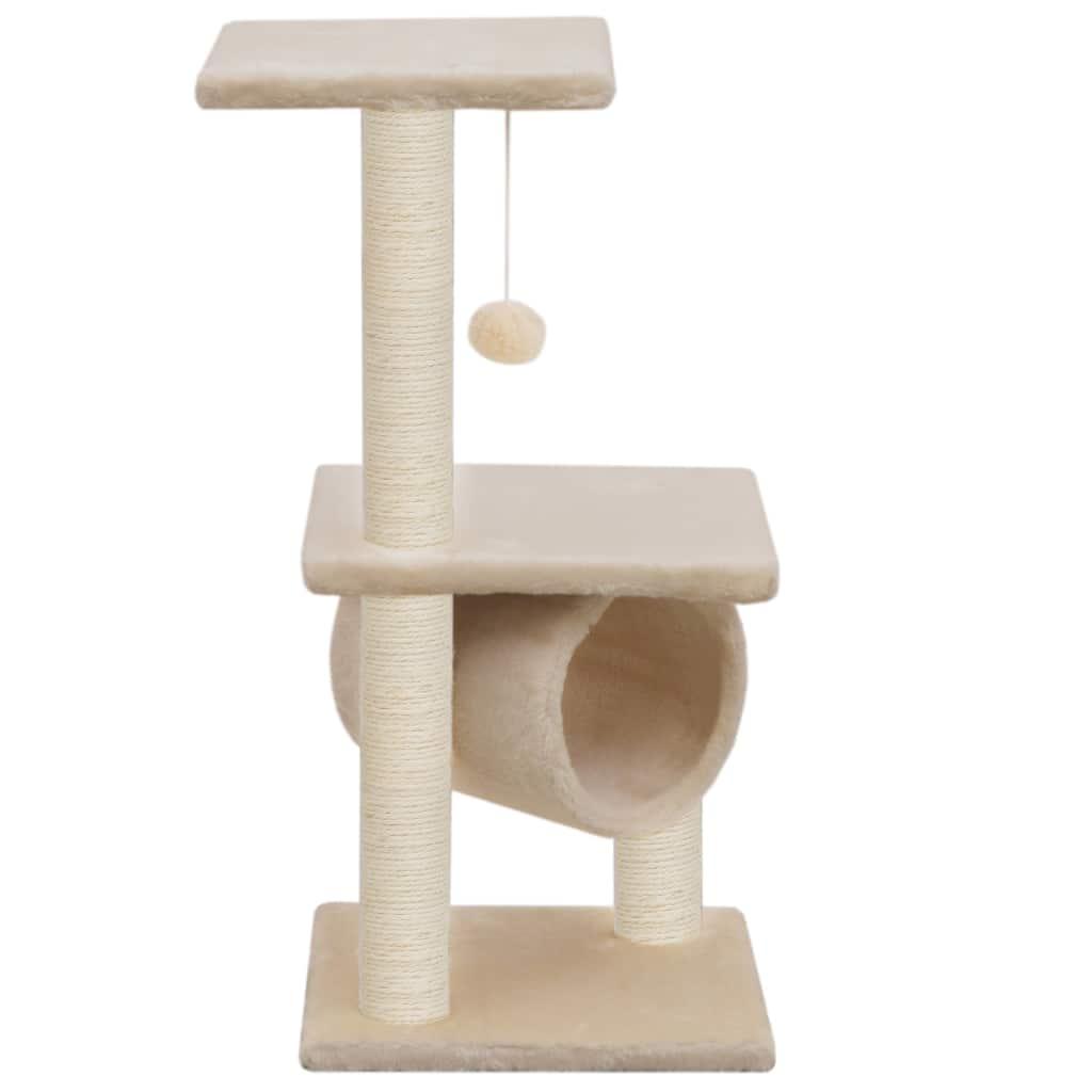 Arbre à chat griffoir grattoir niche jouet animaux peluché en sisal 65 cm beige 3702217 - Helloshop26