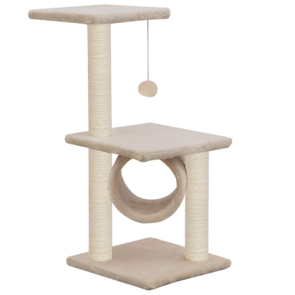 Arbre à chat griffoir grattoir niche jouet animaux peluché en sisal 65 cm beige 3702217 - Helloshop26