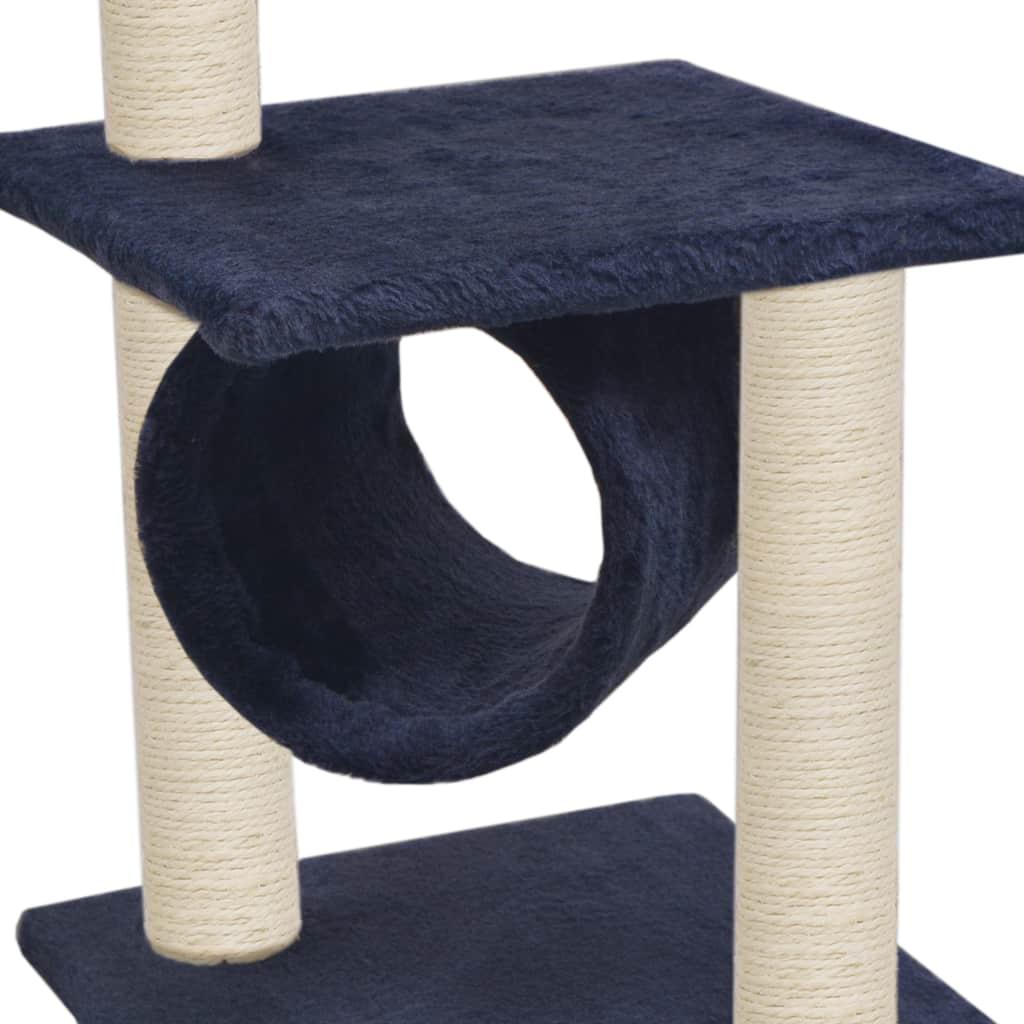 Arbre à chat griffoir grattoir niche jouet animaux peluché en sisal 65 cm bleu foncé 3702219 - Helloshop26