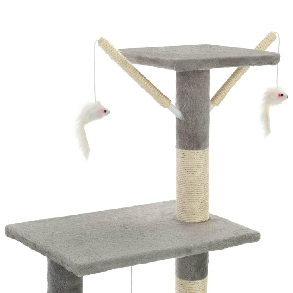 Arbre à chat griffoir grattoir niche jouet animaux peluché en sisal 138 cm gris 3702036 - Helloshop26