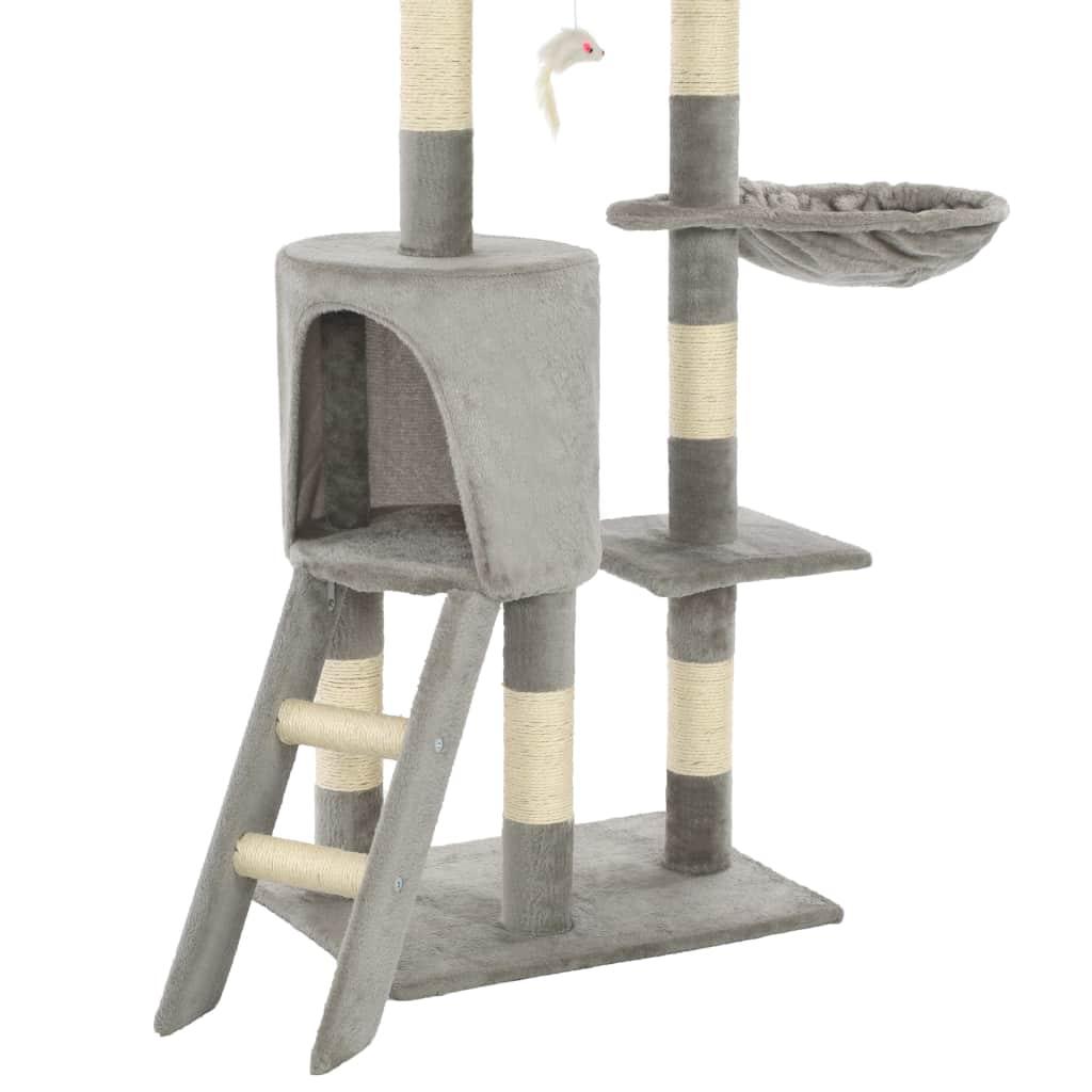 Arbre à chat griffoir grattoir niche jouet animaux peluché en sisal 138 cm gris 3702036 - Helloshop26